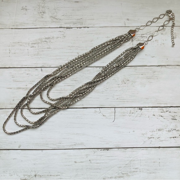 Chico’s Six Strand Multi Layered Silver Tone Necklace - Picture 7 of 11